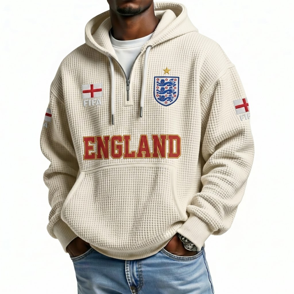 FIFA 2026 England Printed Waffle Quarter Zip Football Fan Hoodie