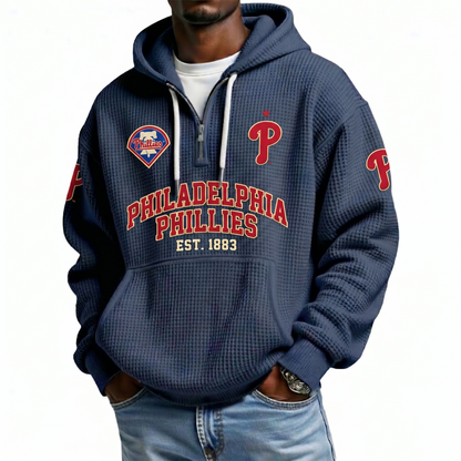 Philadelphia Phillies EST 1883 Printed Waffle Quarter Zip Baseball Fan Hoodie