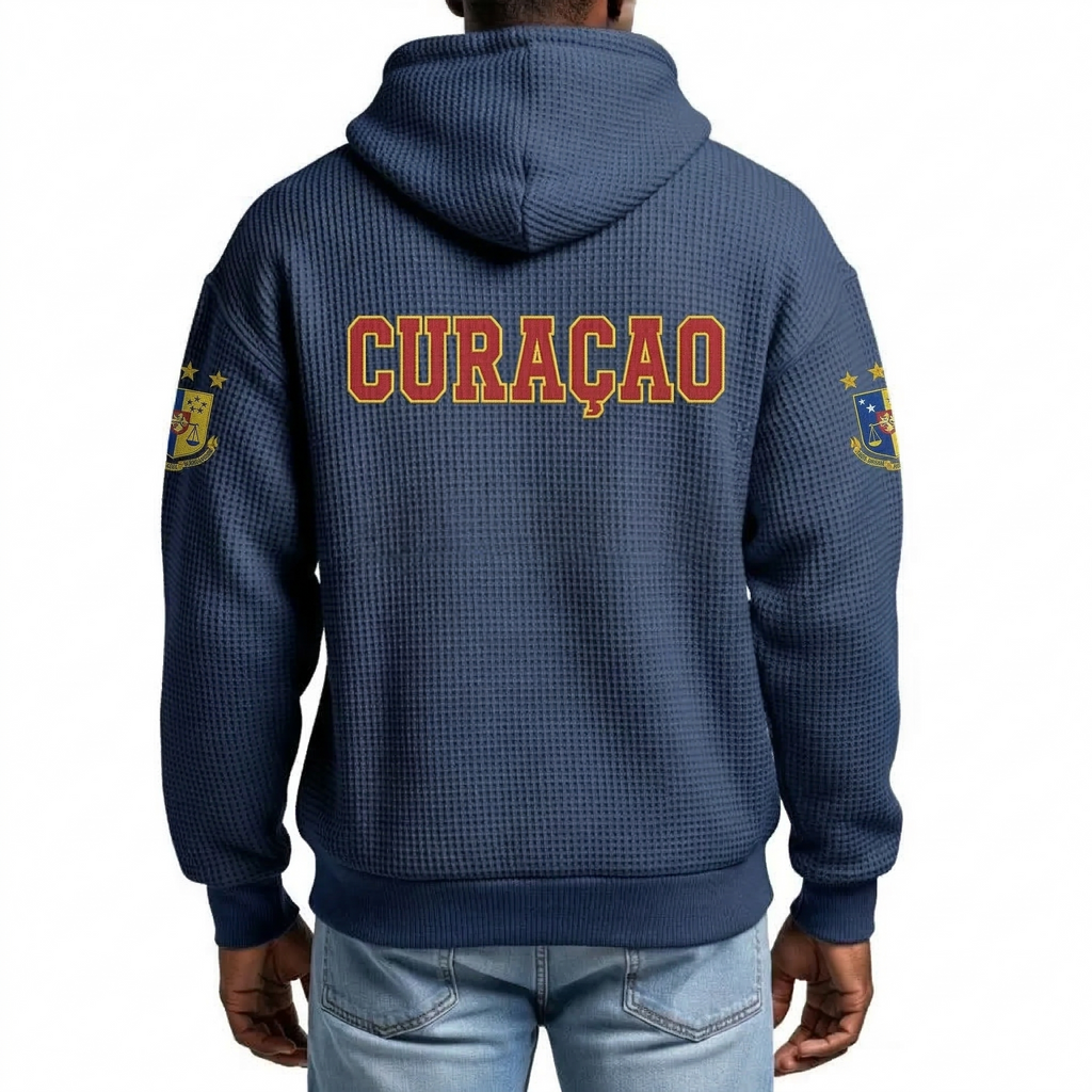 FIFA 2026 Curacao Printed Waffle Quarter Zip Football Fan Hoodie