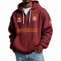 FIFA 2026 Switzerland Printed Waffle Quarter Zip Football Fan Hoodie