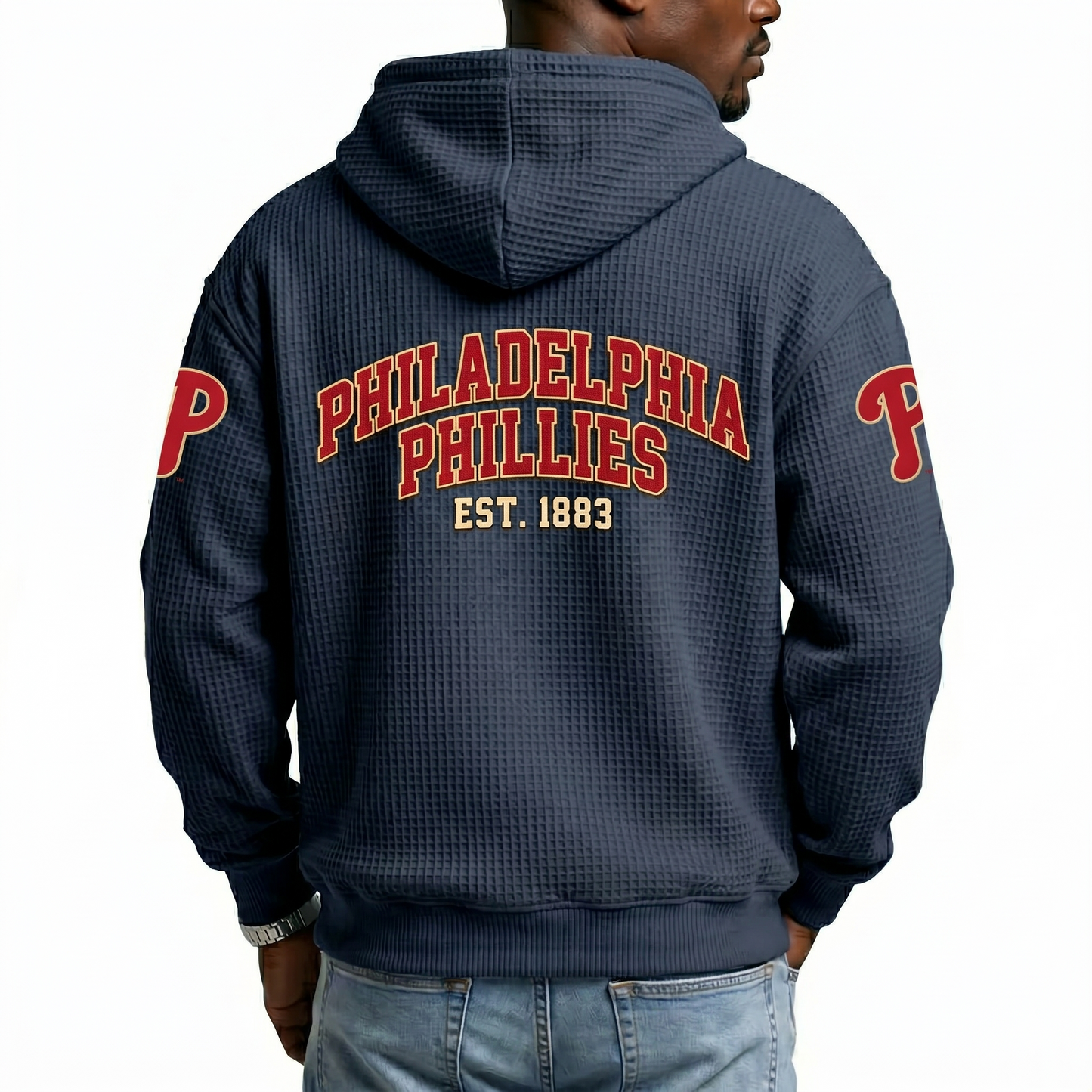 Philadelphia Phillies EST 1883 Printed Waffle Quarter Zip Baseball Fan Hoodie