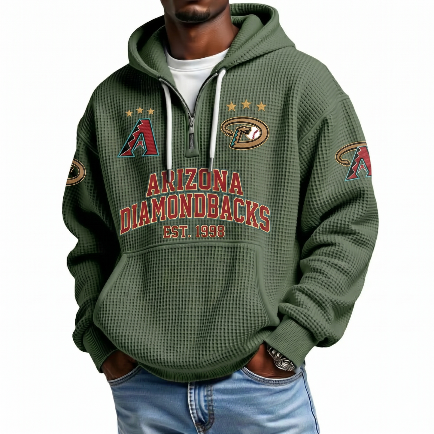 Arizona Diamondbacks EST 1998 Printed Waffle Quarter Zip Baseball Fan Hoodie