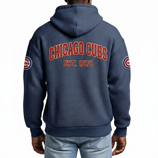Chicago Cubs EST 1876 Printed Waffle Quarter Zip Baseball Fan Hoodie