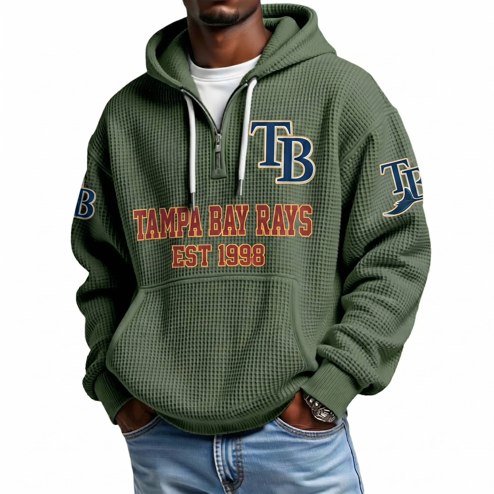 Tampa Bay Rays EST 1998 Printed Waffle Quarter Zip Baseball Fan Hoodie