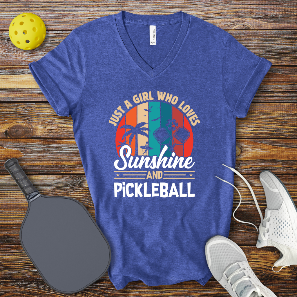 Funny Pickleball Shirt –  Just a Girl who Loves Sunshine and Pickleball V-Neck T-shirt