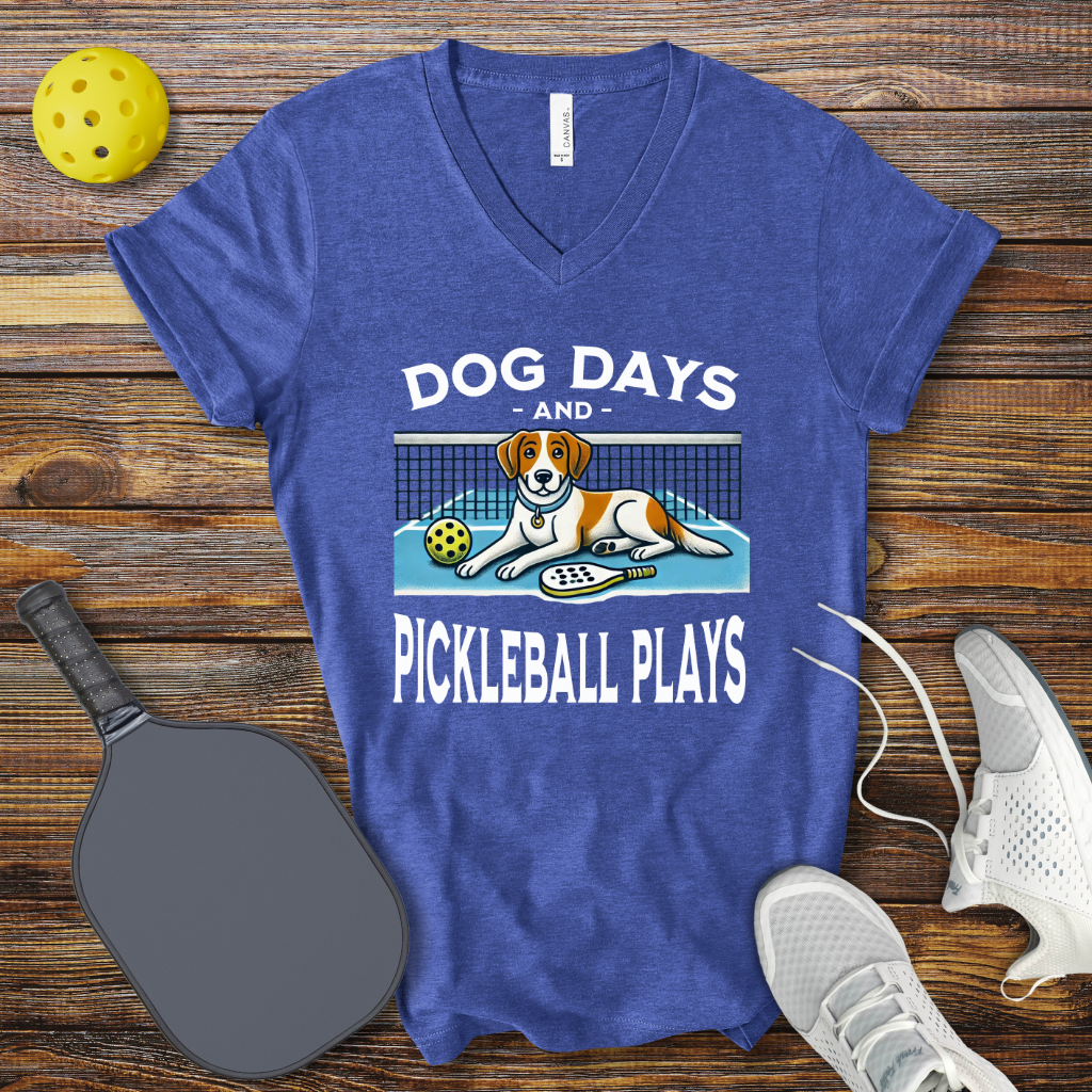 Funny Pickleball Shirt –  Dog Days and Pickleball Plays V-Neck T-shirt