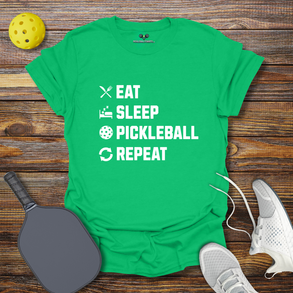 Funny Pickleball Shirt –  Eat Sleep Pickleball Repeat Logos T-Shirt