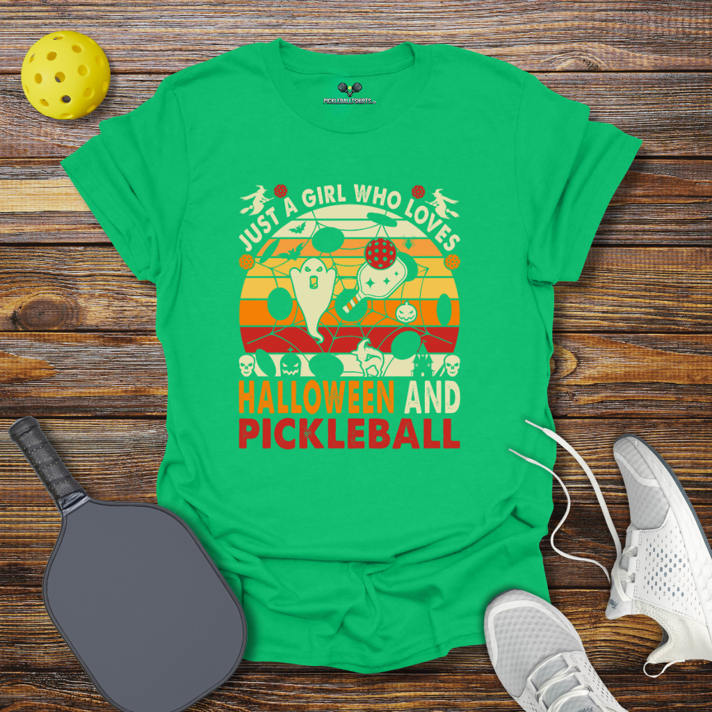 Funny Pickleball Shirt –  Just a Girl Who Loves Halloween and Pickleball T-Shirt