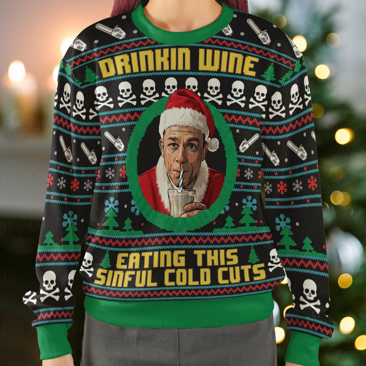 Drinking Wine and Eating Sinful Cold Cuts Ugly Christmas Sweatshirt