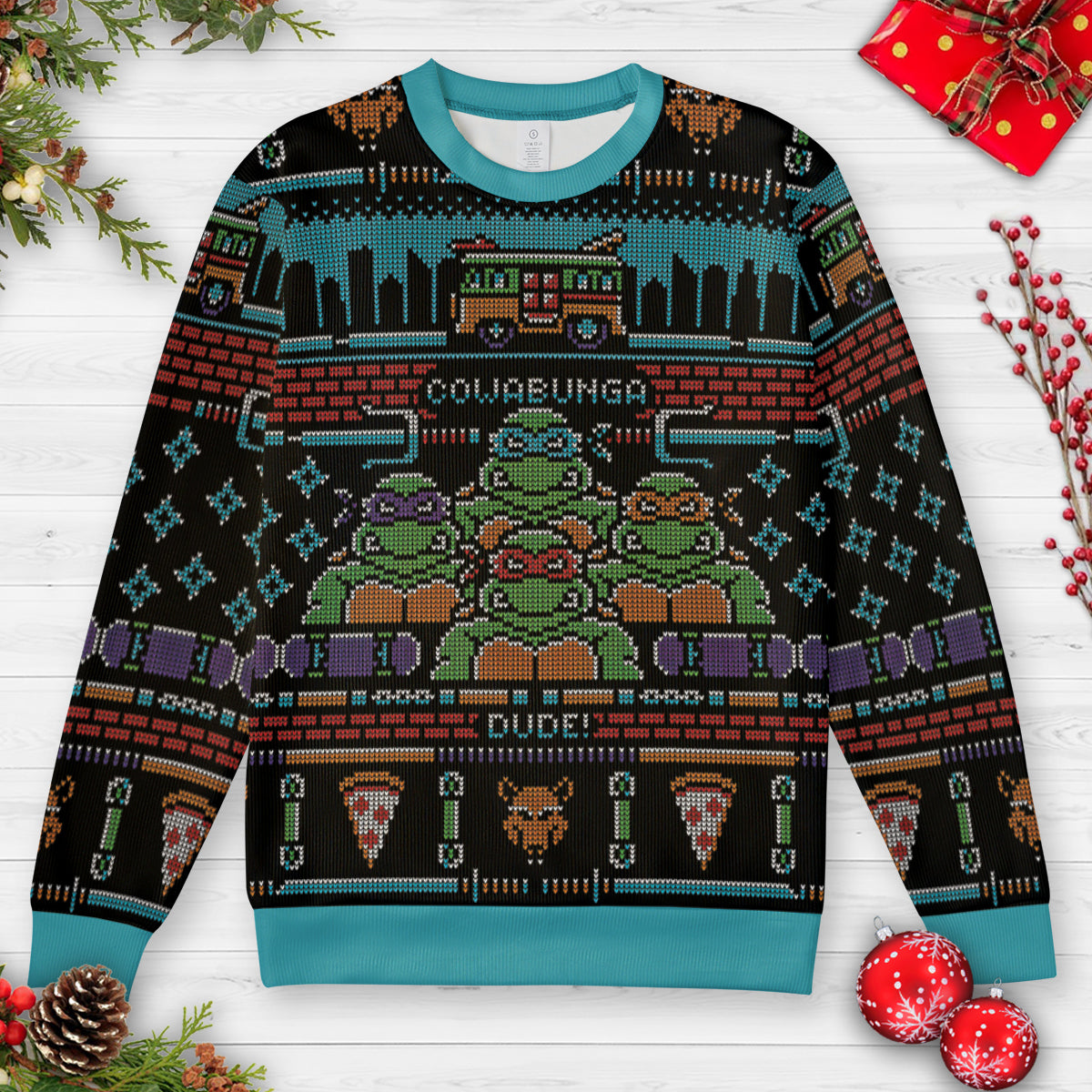 Cowabunga Dude Ugly Christmas Sweatshirt