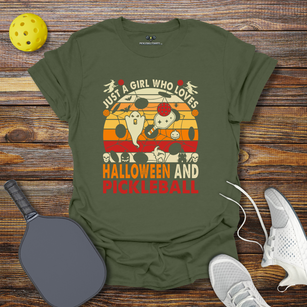 Funny Pickleball Shirt –  Just a Girl Who Loves Halloween and Pickleball T-Shirt