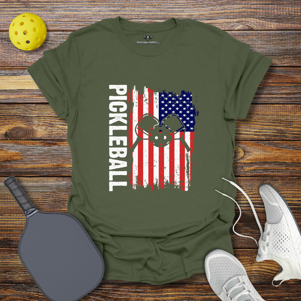 Funny Pickleball Shirt –  Pickleball USA Flag T-Shirt