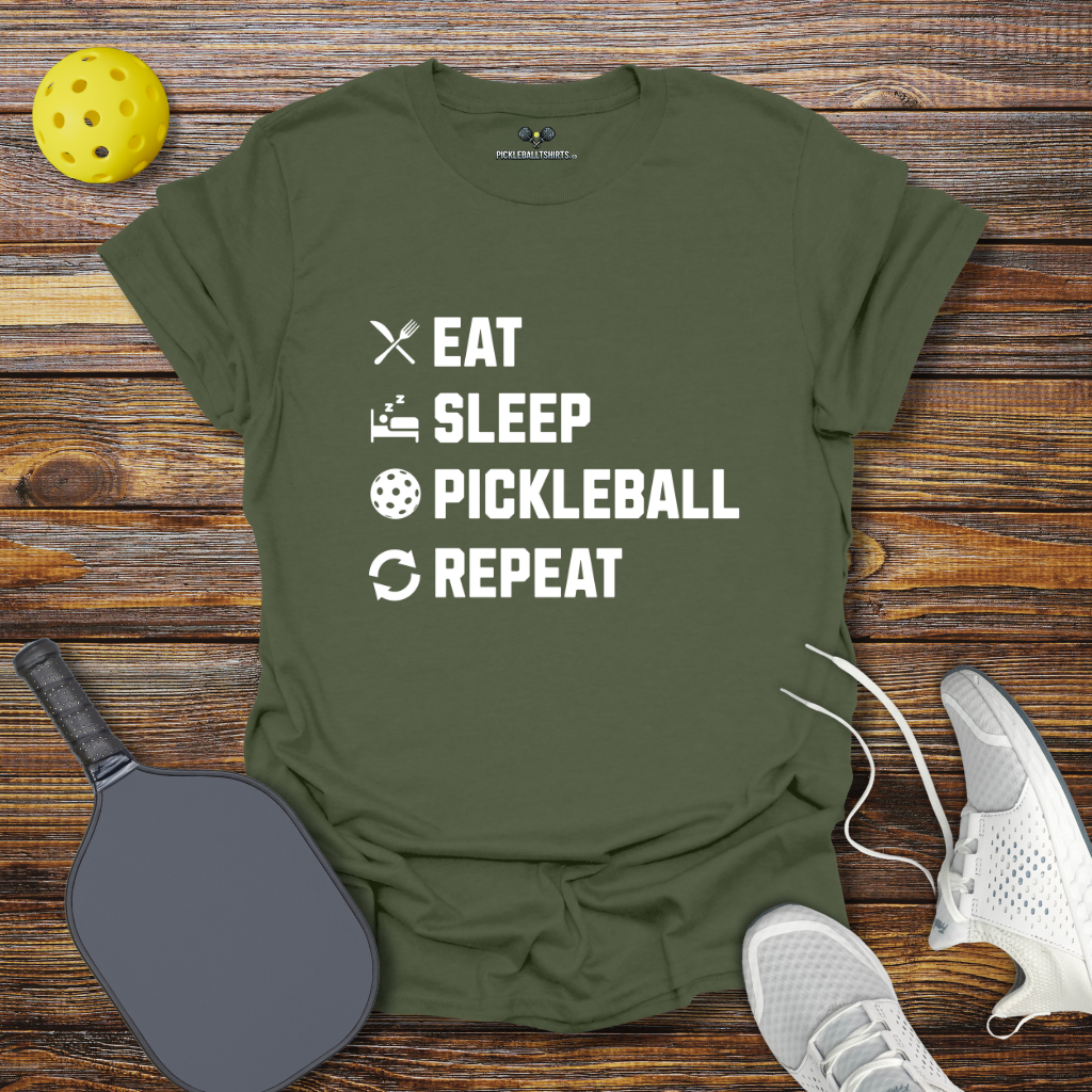 Funny Pickleball Shirt –  Eat Sleep Pickleball Repeat Logos T-Shirt