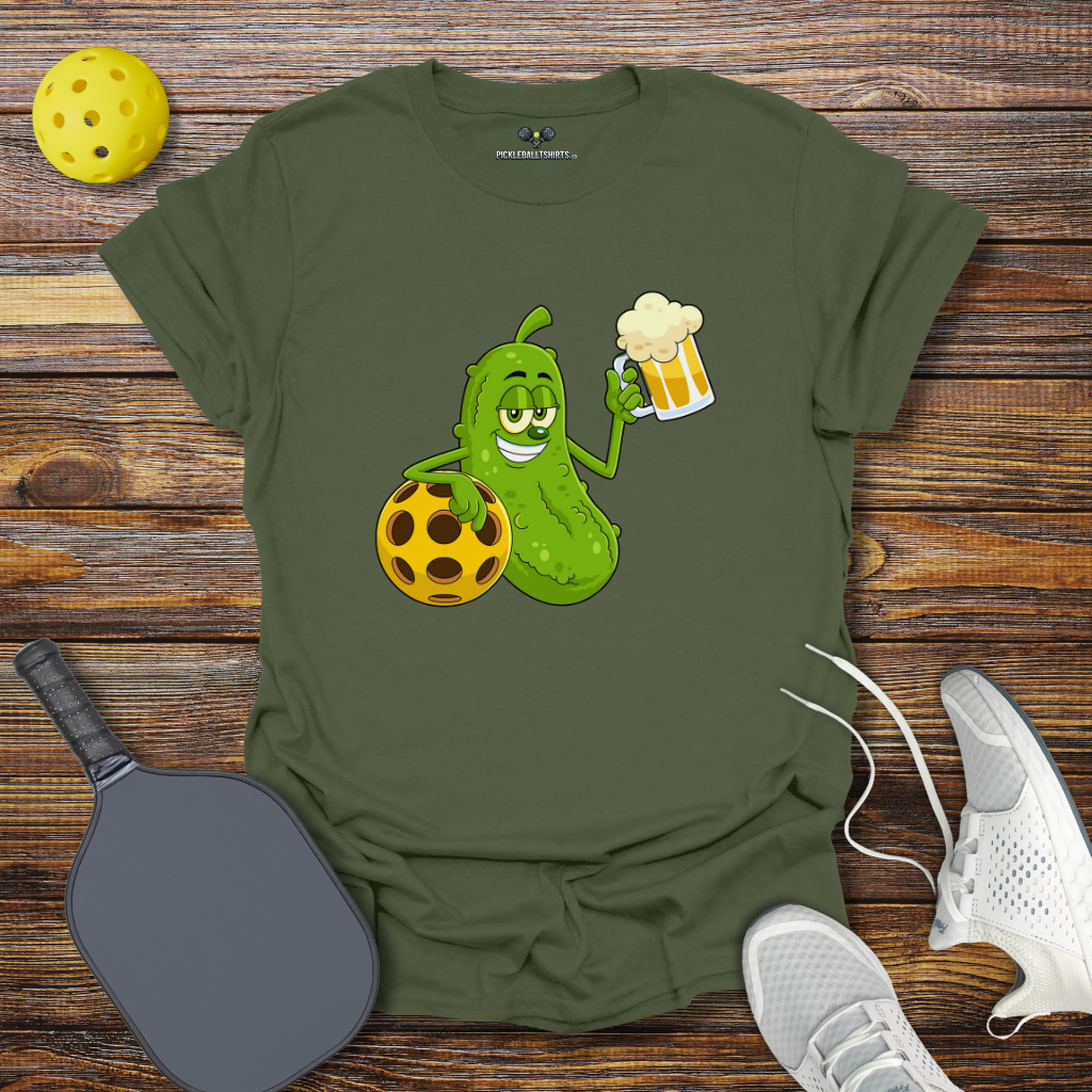 Funny Pickleball Shirt –  Pickle Drinking T-Shirt