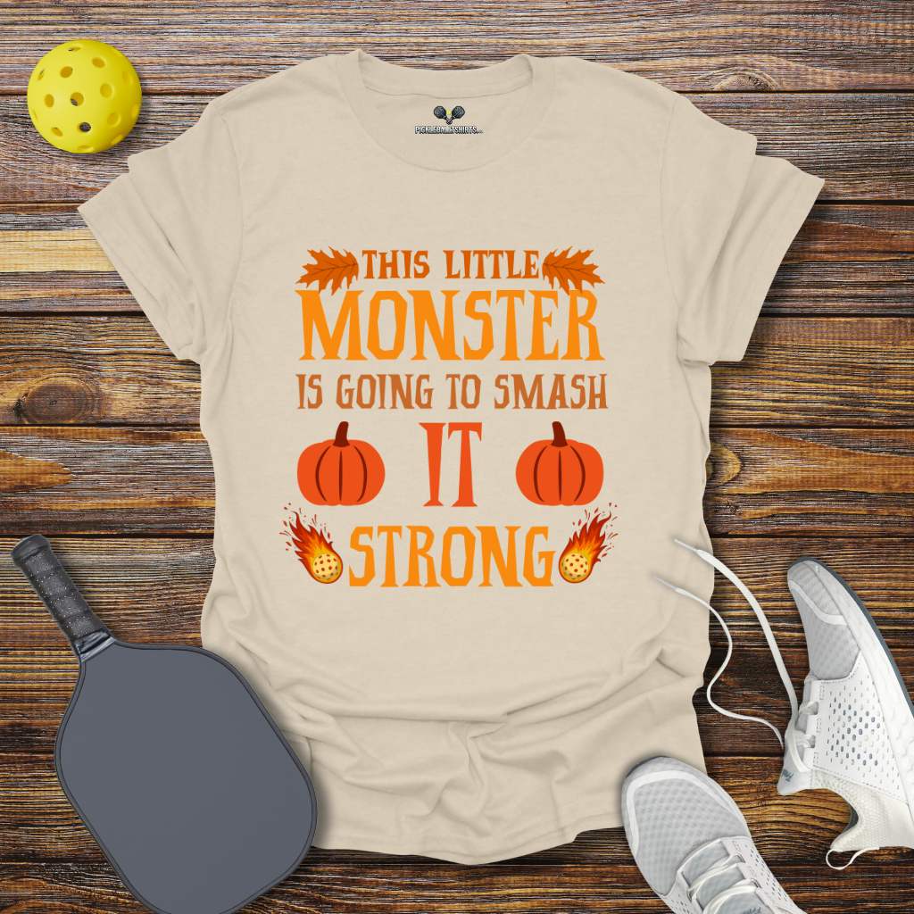 Funny Pickleball Shirt –  This Little Monster is Going to Smash it Strong Halloween T-Shirt