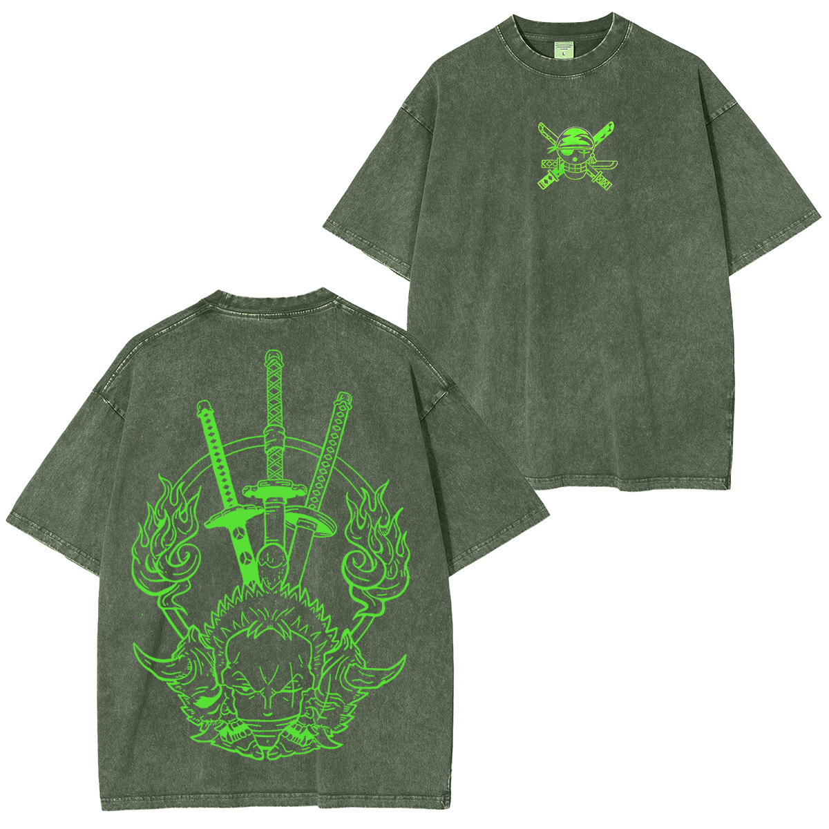 Ronoa Zoro One Piece Anime Unisex Washed T-Shirt