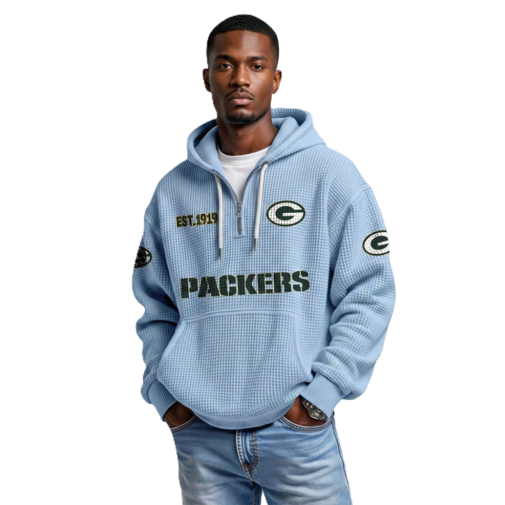 Green Bay Packers Football Themed Quarter Zip Hoodie