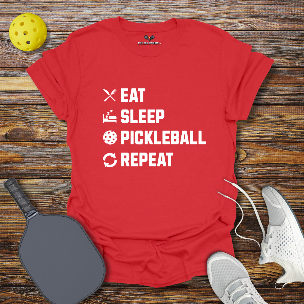 Funny Pickleball Shirt –  Eat Sleep Pickleball Repeat Logos T-Shirt