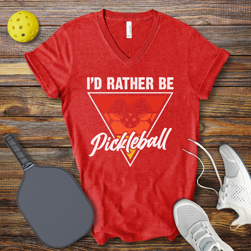 Funny Pickleball Shirt –  I'd Rather be Pickleball V-Neck T-shirt