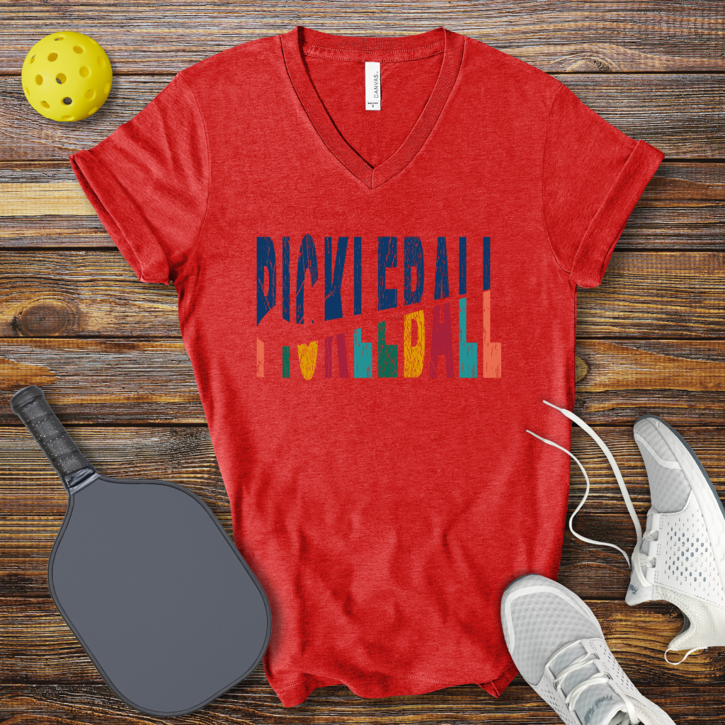 Funny Pickleball Shirt –  Pickleball Colored Logo V-Neck T-shirt