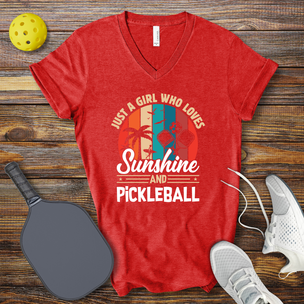 Funny Pickleball Shirt –  Just a Girl who Loves Sunshine and Pickleball V-Neck T-shirt