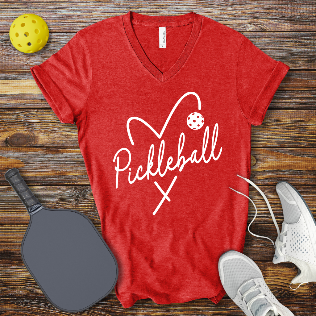 Funny Pickleball Shirt –  Pickleball Heart V-Neck T-shirt