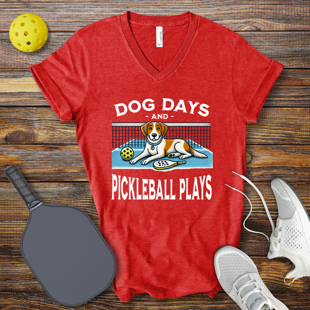 Funny Pickleball Shirt –  Dog Days and Pickleball Plays V-Neck T-shirt