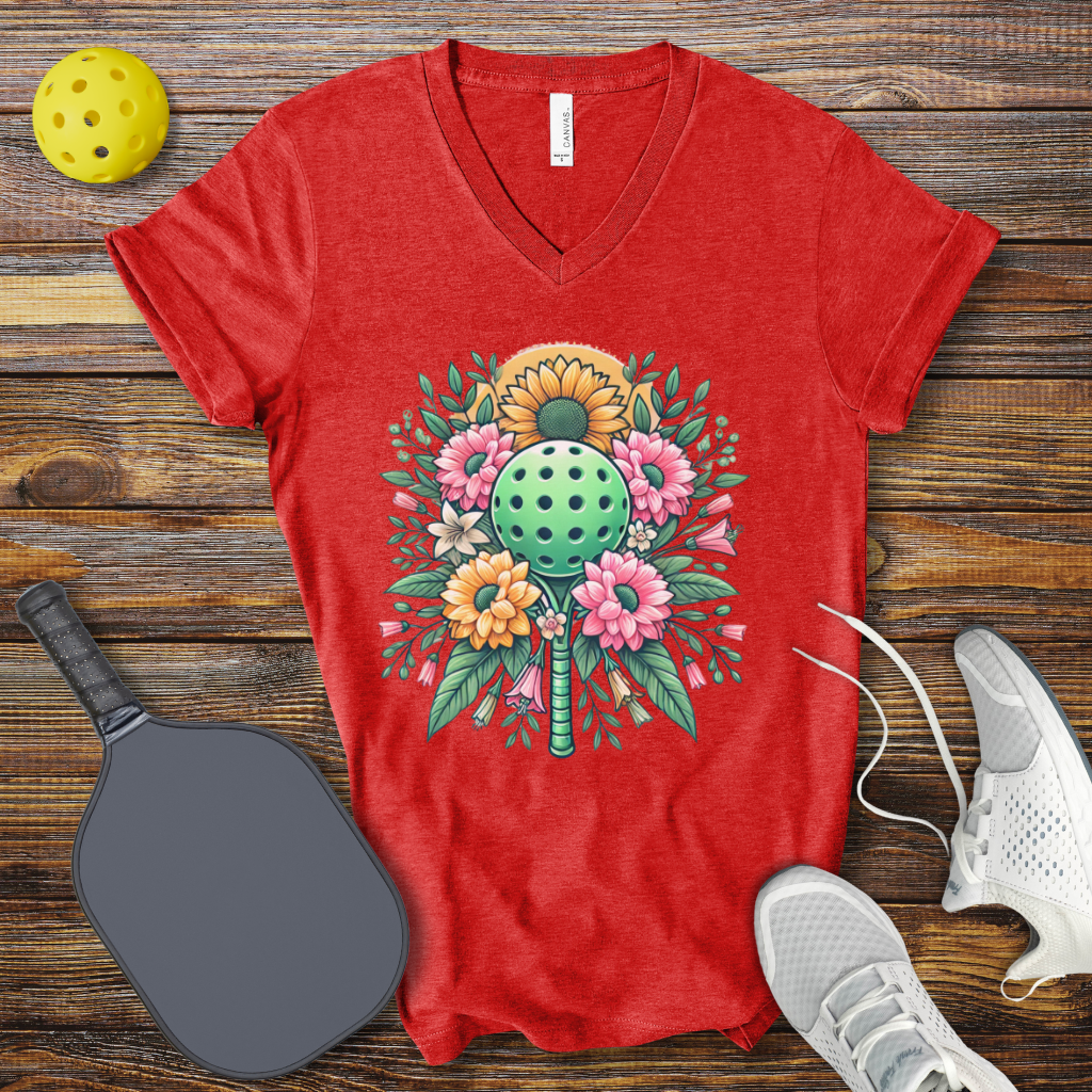 Funny Pickleball Shirt –  Floral Pickleball Dreams V-Neck T-Shirt
