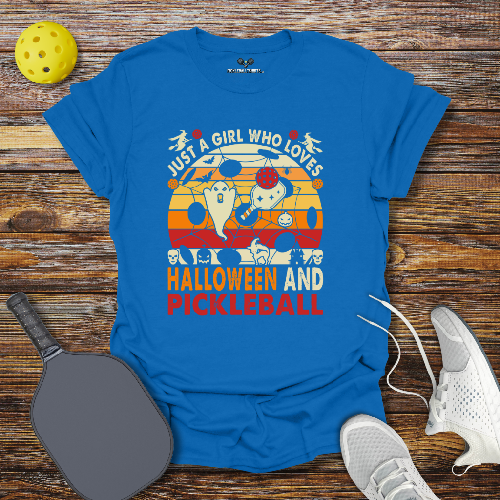 Funny Pickleball Shirt –  Just a Girl Who Loves Halloween and Pickleball T-Shirt