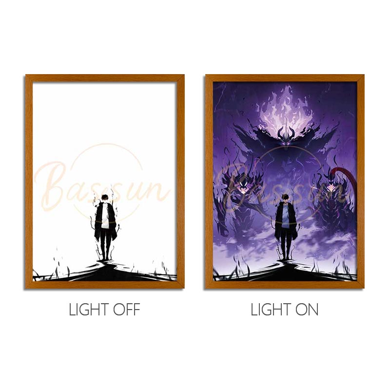 Solo Leveling Sung Jinwoo Anime Light Box – LED Light Painting Photo Frame Wall Art