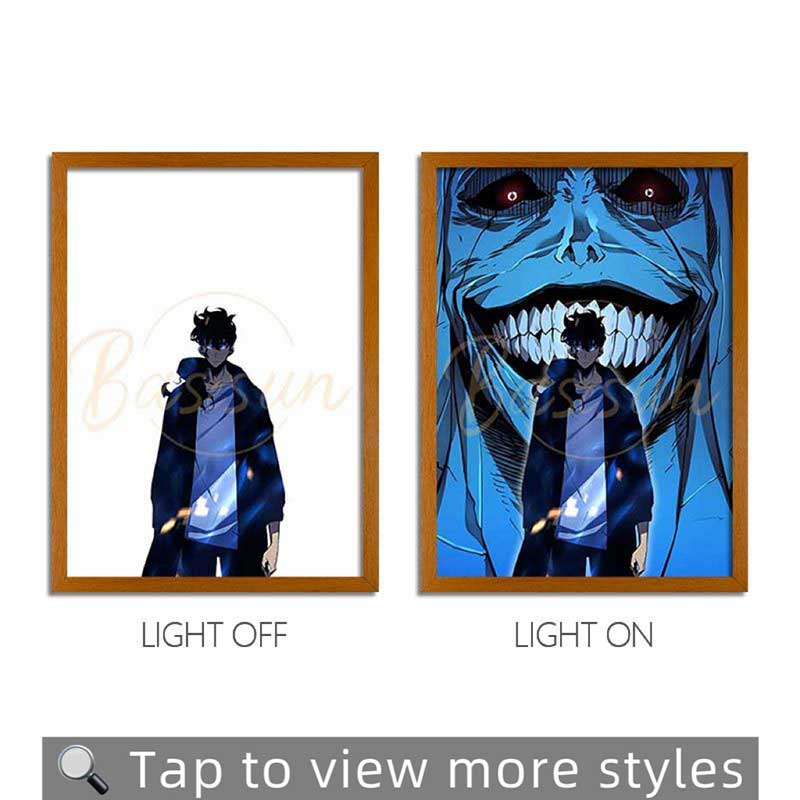 Solo Leveling Sung Jinwoo Anime Light Box – LED Light Painting Photo Frame Wall Art