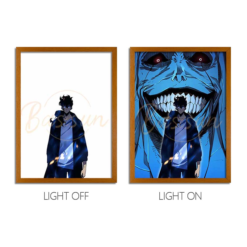 Solo Leveling Sung Jinwoo Anime Light Box – LED Light Painting Photo Frame Wall Art