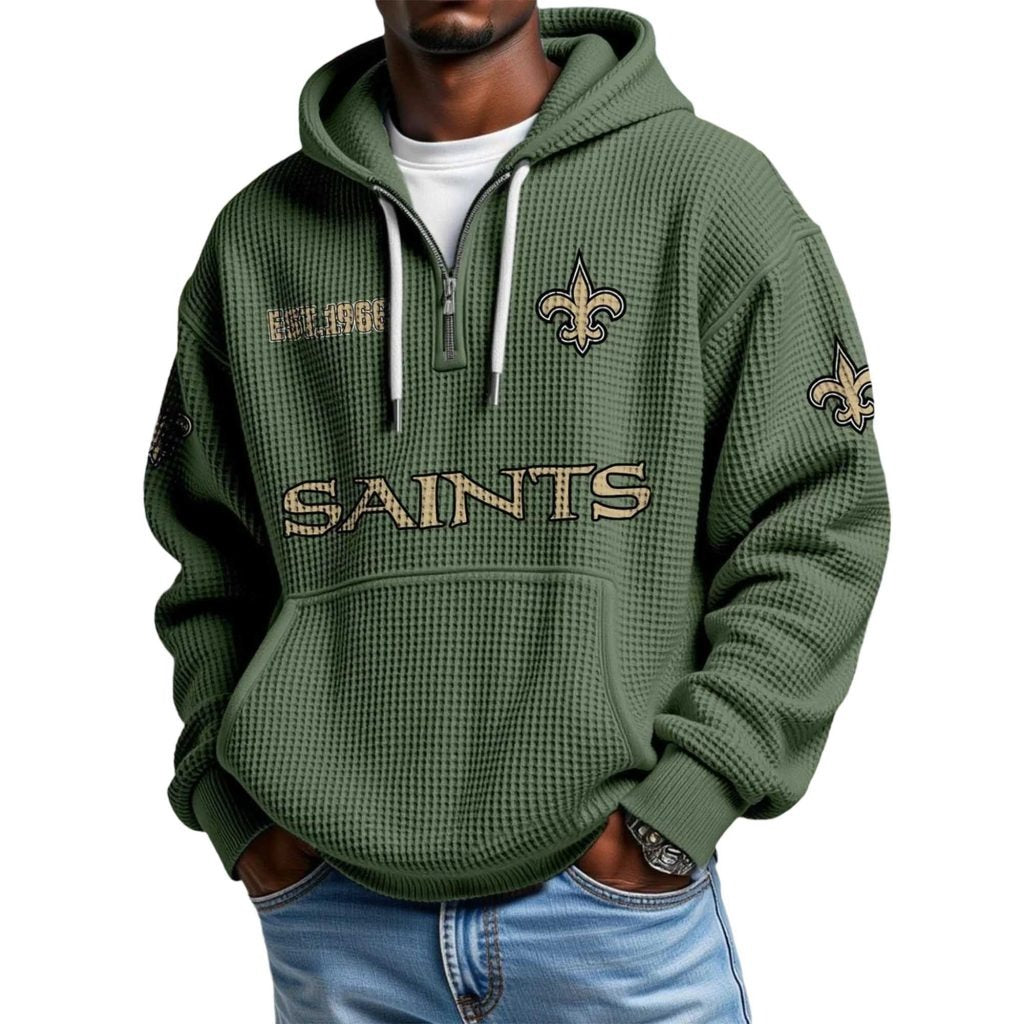New Orleans Saints EST 1966 Waffle Quarter Zip Football Fan Hoodie