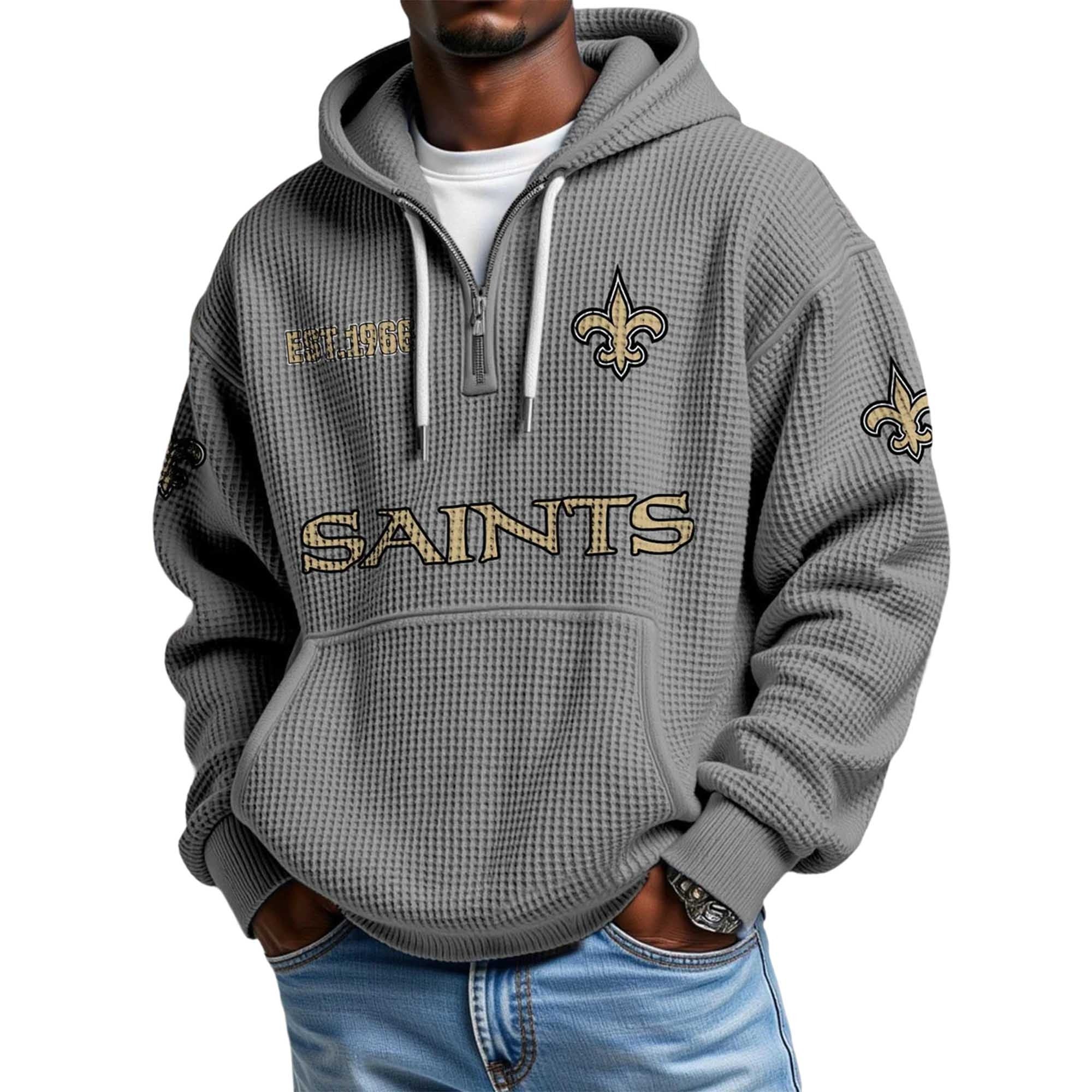New Orleans Saints EST 1966 Waffle Quarter Zip Football Fan Hoodie