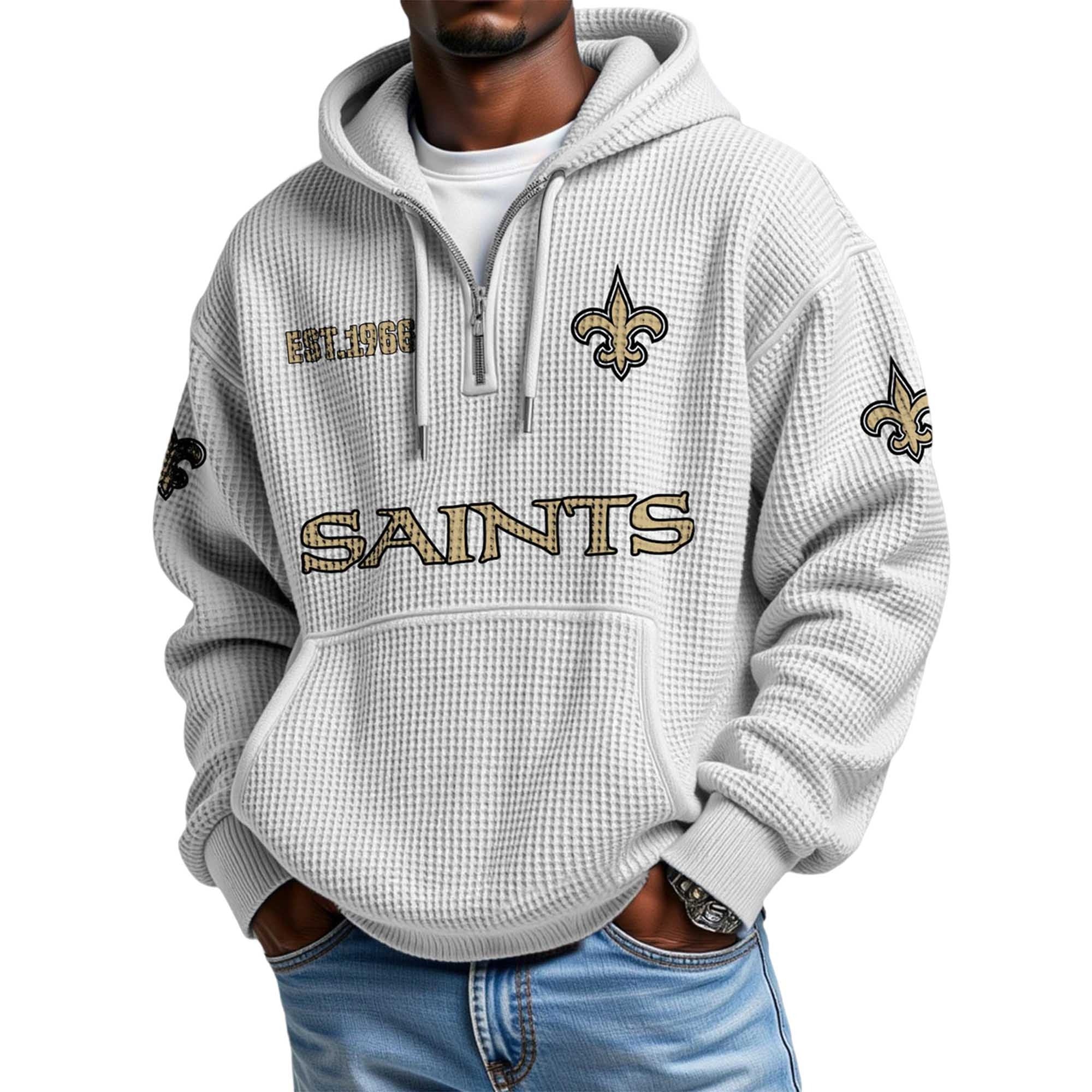 New Orleans Saints EST 1966 Waffle Quarter Zip Football Fan Hoodie