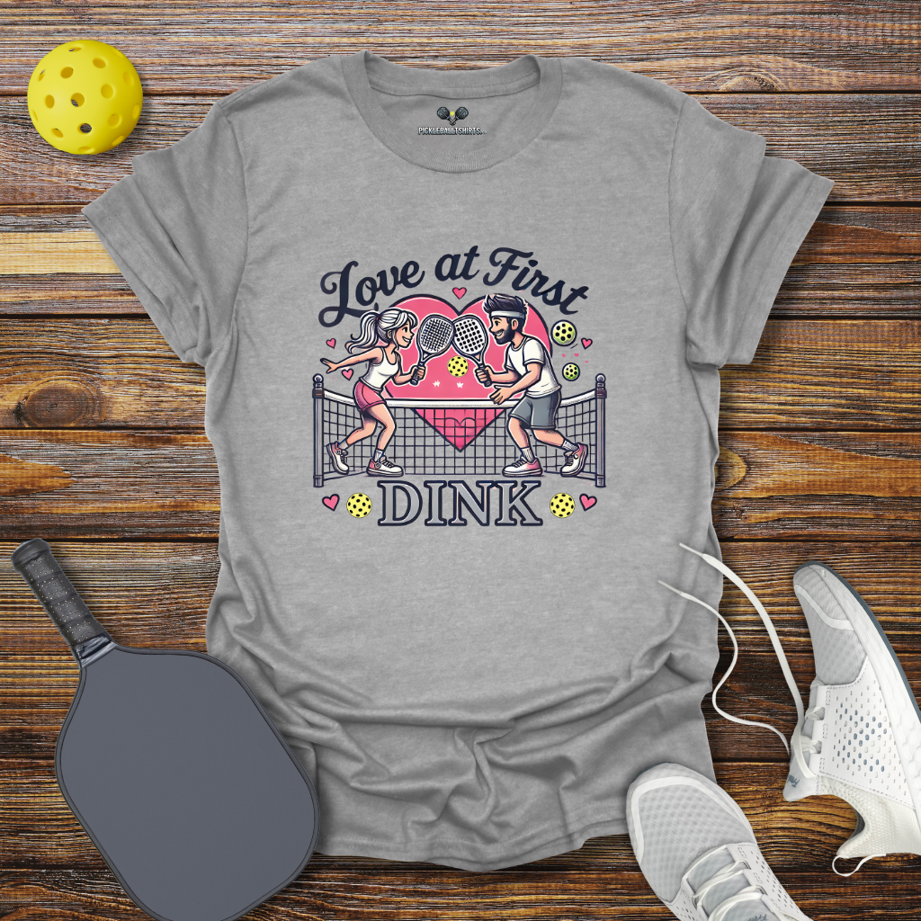 Funny Pickleball Shirt –  Love at First Dink Valentine T-Shirt