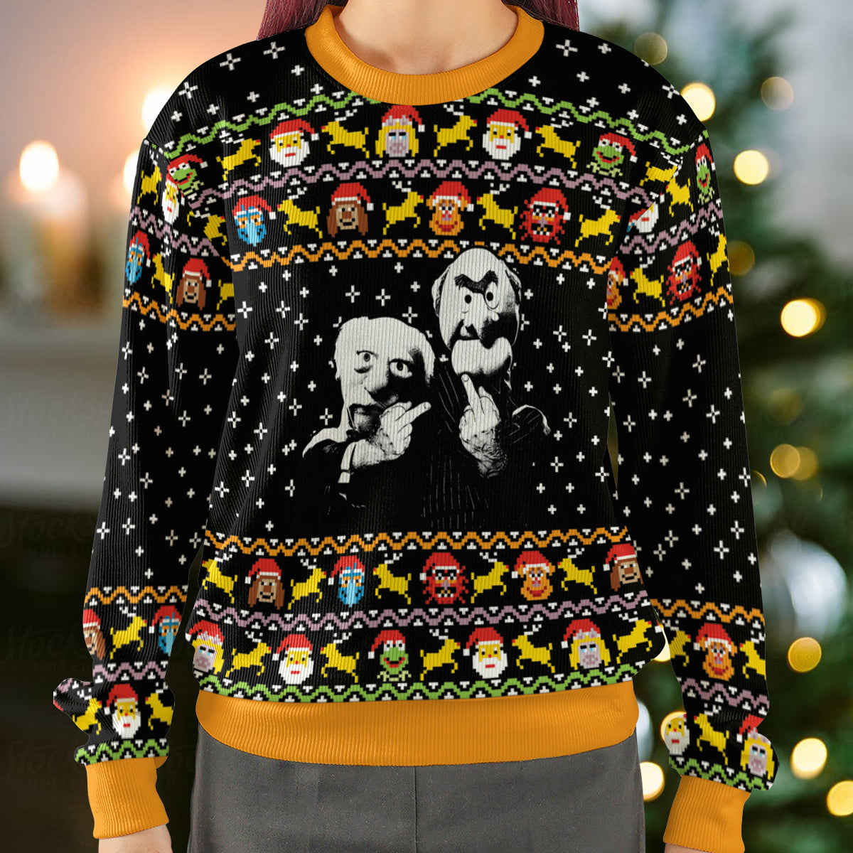 Statler and Waldorf Middle Finger Ugly Christmas Sweatshirt