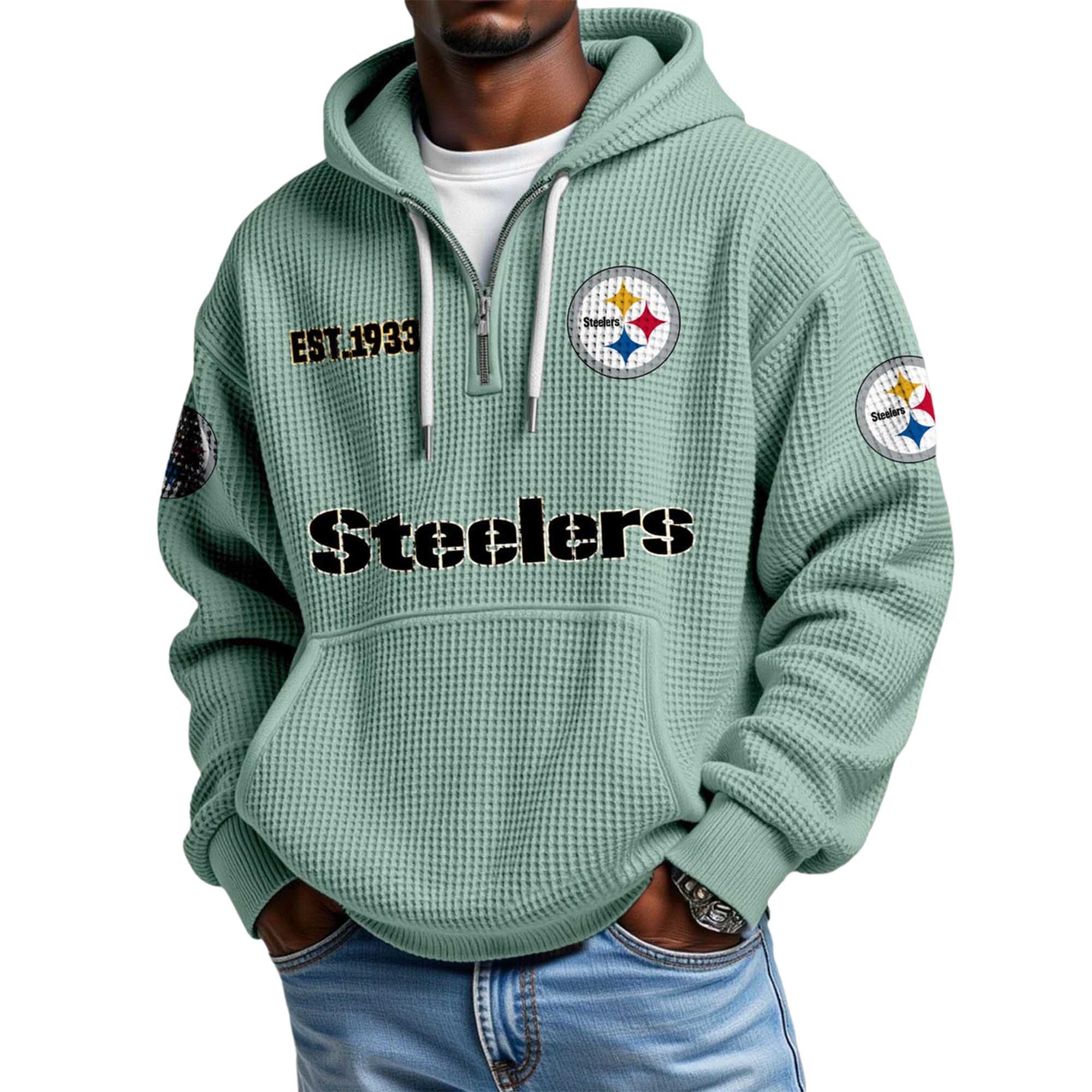 Classic Pittsburgh Steelers Football Inspired Quarter Zip Hoodie