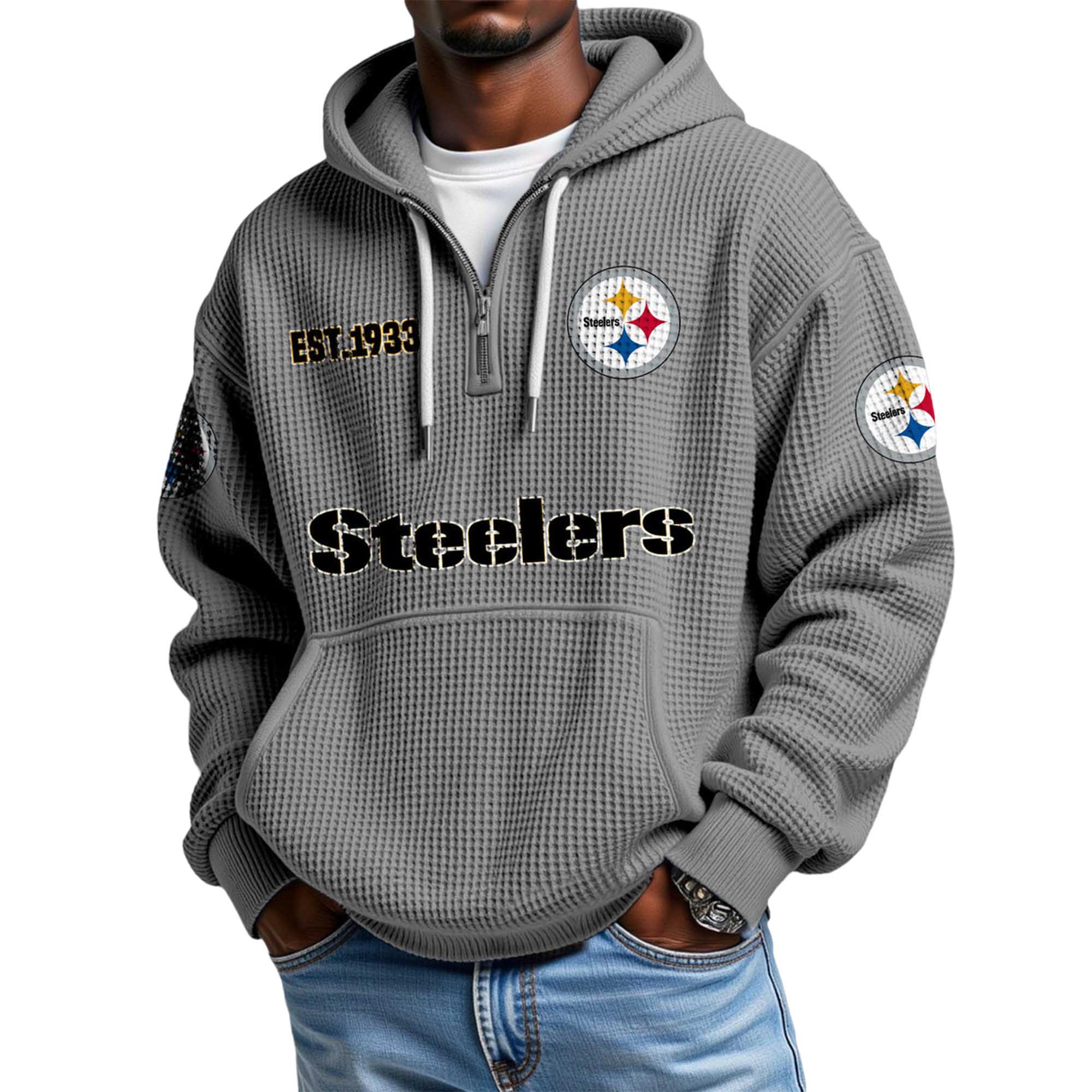 Classic Pittsburgh Steelers Football Inspired Quarter Zip Hoodie