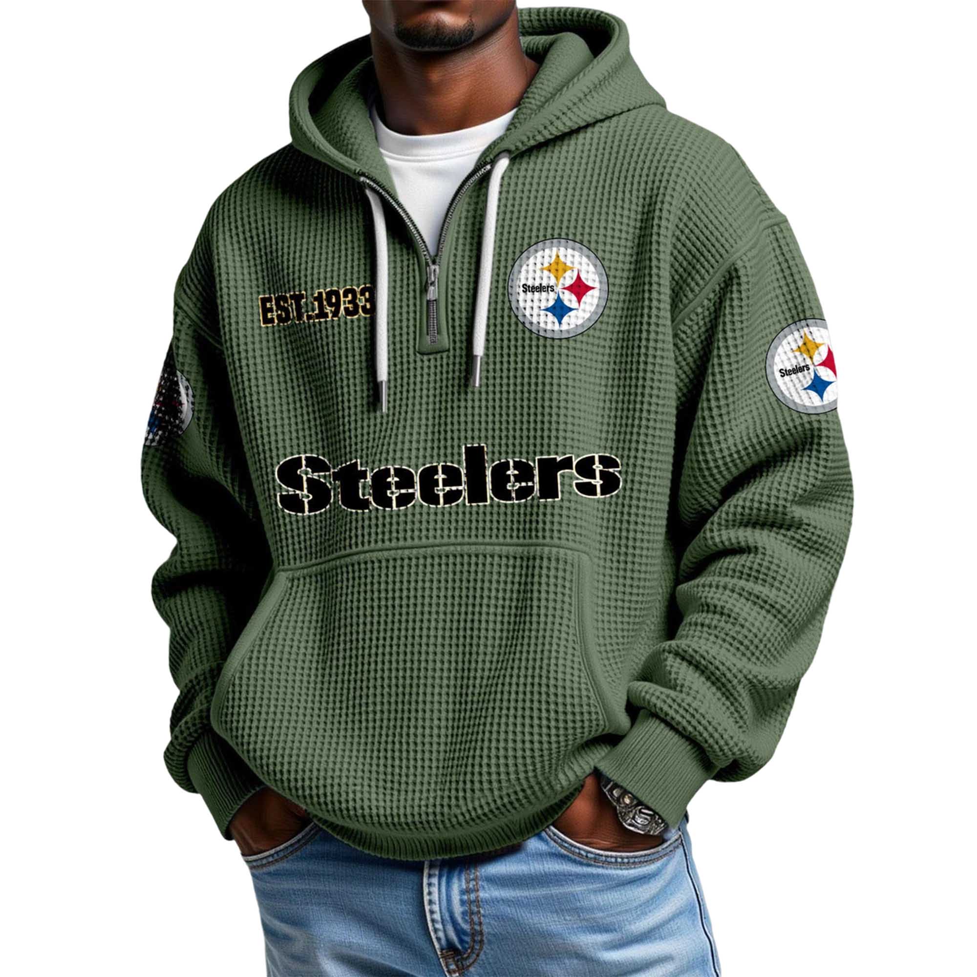 Classic Pittsburgh Steelers Football Inspired Quarter Zip Hoodie