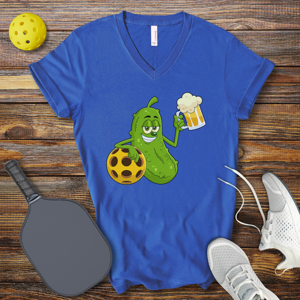 Funny Pickleball Shirt –  Pickle Drinking V-Neck T-shirt