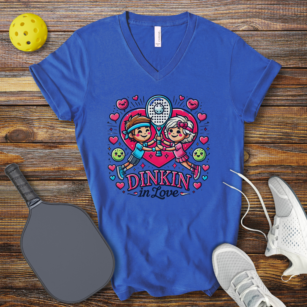 Funny Pickleball Shirt –  Dinkin in Love Valentine V-Neck T-shirt