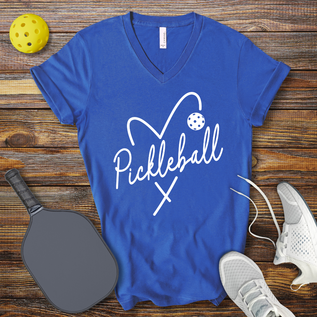 Funny Pickleball Shirt –  Pickleball Heart V-Neck T-shirt