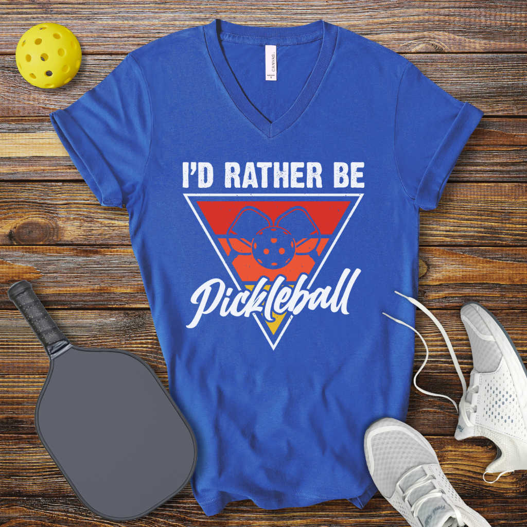 Funny Pickleball Shirt –  I'd Rather be Pickleball V-Neck T-shirt