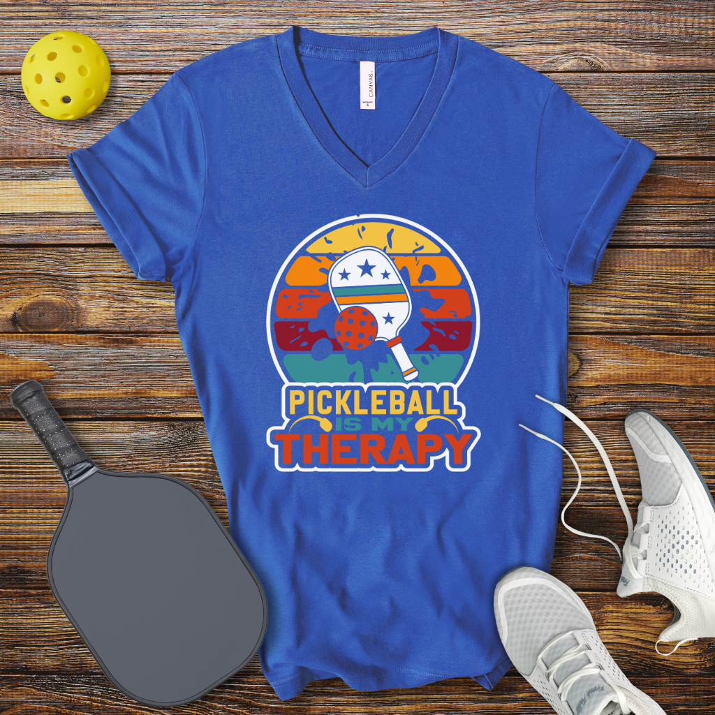 Funny Pickleball Shirt –  Pickleball is my Therapy V-Neck T-shirt