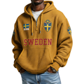 FIFA 2026 Sweden Printed Waffle Quarter Zip Football Fan Hoodie