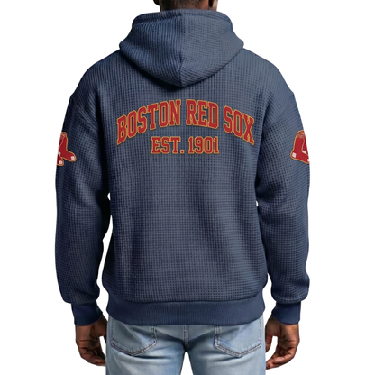 Boston Red Sox EST 1901 Printed Waffle Quarter Zip Baseball Fan Hoodie