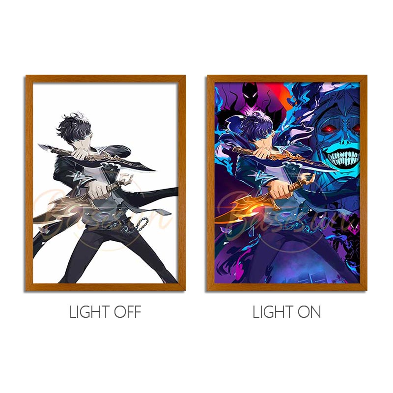 Solo Leveling Sung Jinwoo Anime Light Box – LED Light Painting Photo Frame Wall Art