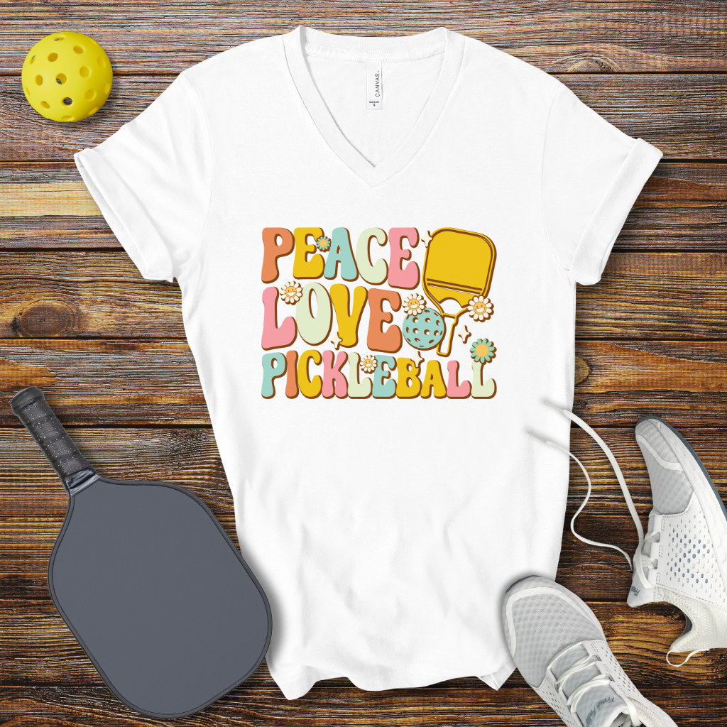 Funny Pickleball Shirt –  Peace Love Pickleball V-Neck T-shirt