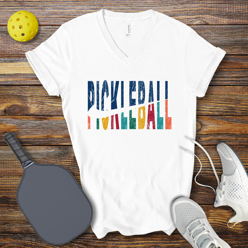Funny Pickleball Shirt –  Pickleball Colored Logo V-Neck T-shirt